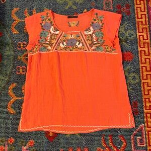 THML Orange Floral Embroidered Top